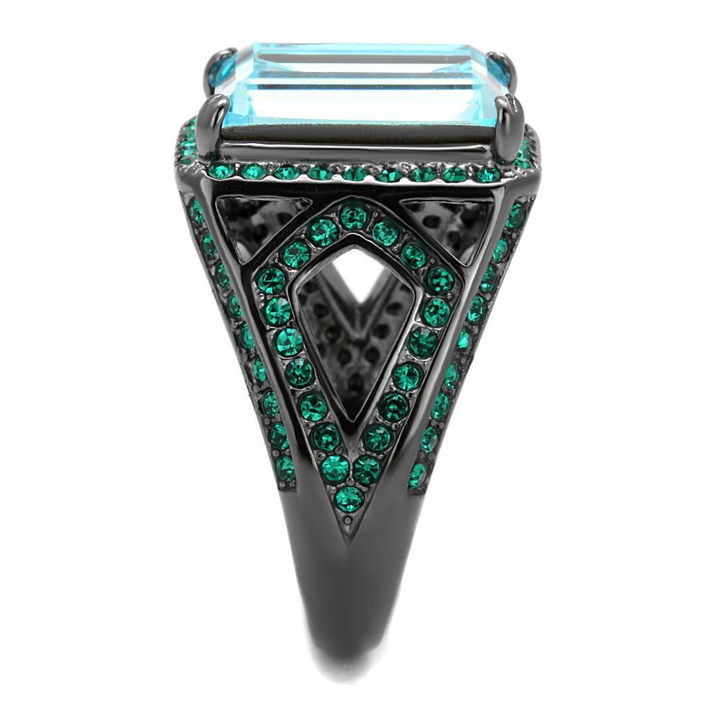 Black Aquamarine Rings for Women Anillo Para Mujer Stainless Steel Ring with Top Grade Crystal in Sea Blue Alima - Jewelry Store by Erik Rayo