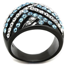 Load image into Gallery viewer, Womens Black Aquamarine Ring Anillo Para Mujer Stainless Steel Ring with Top Grade Crystal in Sea Blue Belluno - Jewelry Store by Erik Rayo
