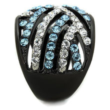 Load image into Gallery viewer, Womens Black Aquamarine Ring Anillo Para Mujer Stainless Steel Ring with Top Grade Crystal in Sea Blue Belluno - Jewelry Store by Erik Rayo

