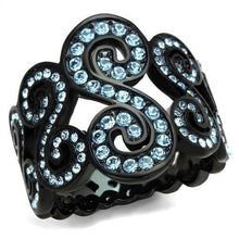 Load image into Gallery viewer, Womens Black Aquamarine Ring Anillo Para Mujer Stainless Steel Ring with Top Grade Crystal in Sea Blue Eliza - Jewelry Store by Erik Rayo
