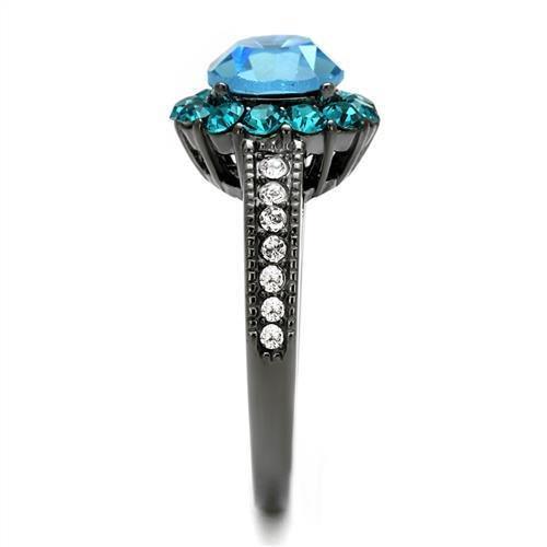 Black Aquamarine Rings for Women Anillo Para Mujer Stainless Steel Ring with Top Grade Crystal in Sea Blue Lillia - Jewelry Store by Erik Rayo