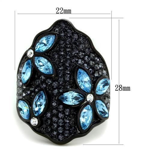 Black Aquamarine Rings for Women Anillo Para Mujer Stainless Steel Ring with Top Grade Crystal in Sea Blue Lucca - Jewelry Store by Erik Rayo