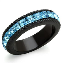 Load image into Gallery viewer, Womens Black Aquamarine Ring Anillo Para Mujer Stainless Steel Ring with Top Grade Crystal in Sea Blue Rovereto - Jewelry Store by Erik Rayo
