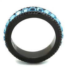 Load image into Gallery viewer, Womens Black Aquamarine Ring Anillo Para Mujer Stainless Steel Ring with Top Grade Crystal in Sea Blue Rovereto - Jewelry Store by Erik Rayo

