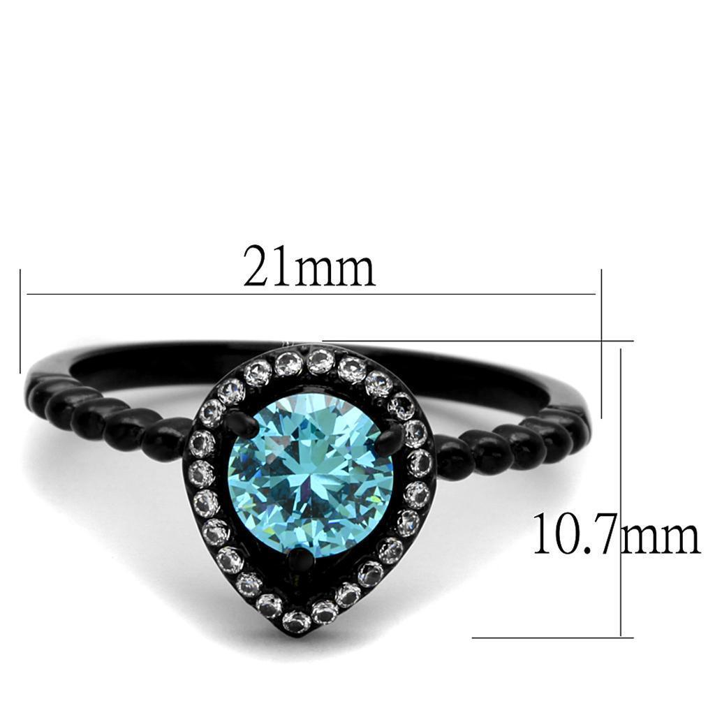 Womens Black Aquamarine Ring Anillo Para Mujer 316L Stainless Steel Ring with AAA Grade CZ in Sea Blue Harriet - Jewelry Store by Erik Rayo
