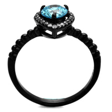 Load image into Gallery viewer, Womens Black Aquamarine Ring Anillo Para Mujer y Ninos Unisex Kids 316L Stainless Steel Ring with AAA Grade CZ in Sea Blue Harriet - Jewelry Store by Erik Rayo
