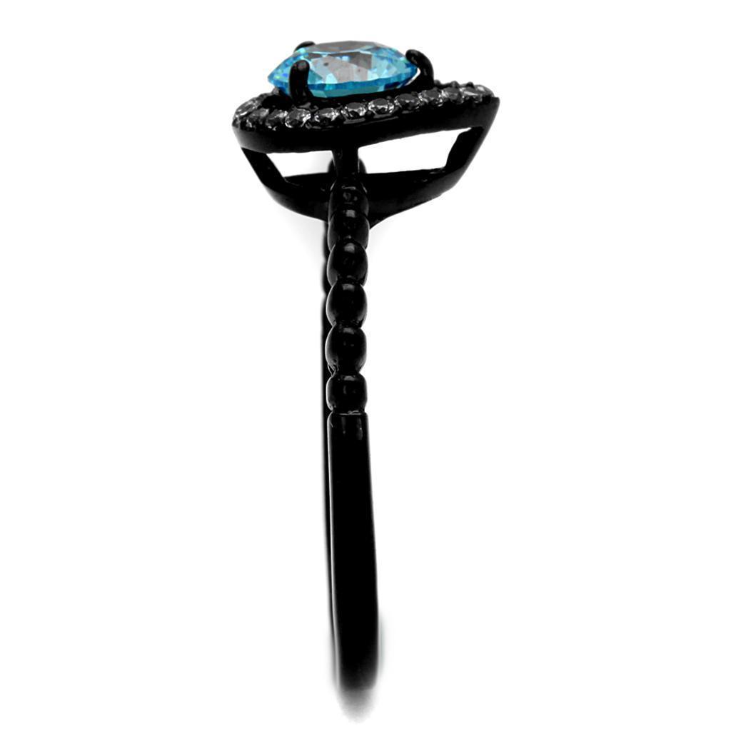 Womens Black Aquamarine Ring Anillo Para Mujer 316L Stainless Steel Ring with AAA Grade CZ in Sea Blue Harriet - Jewelry Store by Erik Rayo