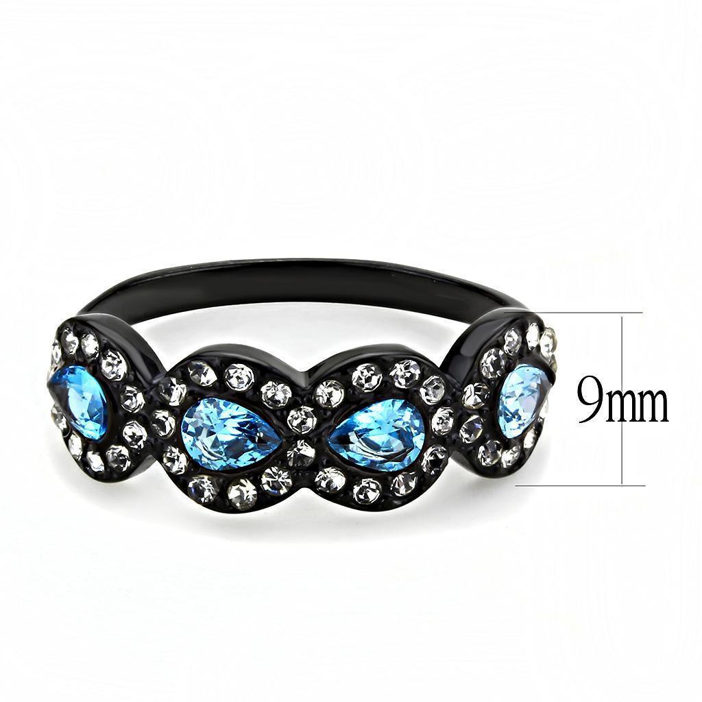 Womens Black Aquamarine Ring Anillo Para Mujer 316L Stainless Steel Ring with AAA Grade CZ in Sea Blue Kim - Jewelry Store by Erik Rayo