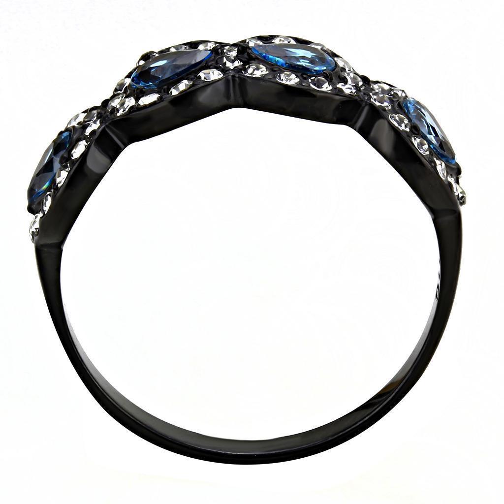 Womens Black Aquamarine Ring Anillo Para Mujer 316L Stainless Steel Ring with AAA Grade CZ in Sea Blue Kim - Jewelry Store by Erik Rayo