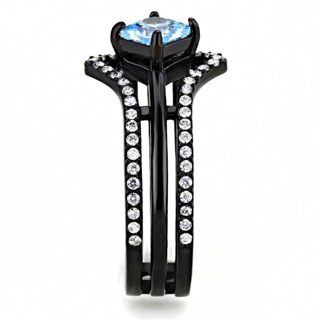 Womens Black Aquamarine Ring Anillo Para Mujer 316L Stainless Steel Ring with AAA Grade CZ Sea Blue - Jewelry Store by Erik Rayo