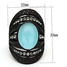 Load image into Gallery viewer, Womens Black Aquamarine Ring Anillo Para Mujer y Ninos Unisex Kids 316L Stainless Steel Ring with Synthetic Cat Eye in Sea Blue Faenza - Jewelry Store by Erik Rayo
