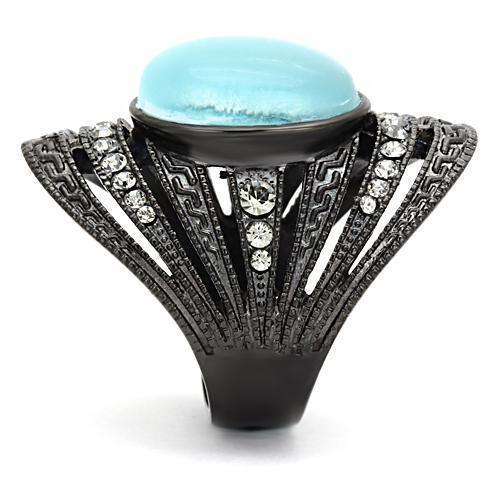 Womens Black Aquamarine Ring Anillo Para Mujer 316L Stainless Steel Ring with Synthetic Cat Eye in Sea Blue Faenza - Jewelry Store by Erik Rayo
