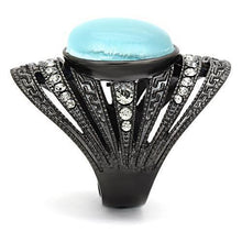 Load image into Gallery viewer, Womens Black Aquamarine Ring Anillo Para Mujer y Ninos Unisex Kids 316L Stainless Steel Ring with Synthetic Cat Eye in Sea Blue Faenza - Jewelry Store by Erik Rayo
