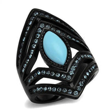 Load image into Gallery viewer, Womens Black Aquamarine Ring Anillo Para Mujer y Ninos Unisex Kids 316L Stainless Steel Ring with Synthetic Turquoise in Sea Blue Alouette - Jewelry Store by Erik Rayo
