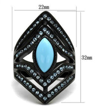 Load image into Gallery viewer, Womens Black Aquamarine Ring Anillo Para Mujer y Ninos Unisex Kids 316L Stainless Steel Ring with Synthetic Turquoise in Sea Blue Alouette - Jewelry Store by Erik Rayo
