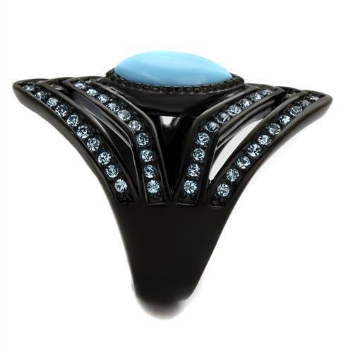 Womens Black Aquamarine Ring Anillo Para Mujer 316L Stainless Steel Ring with Synthetic Turquoise in Sea Blue Alouette - Jewelry Store by Erik Rayo