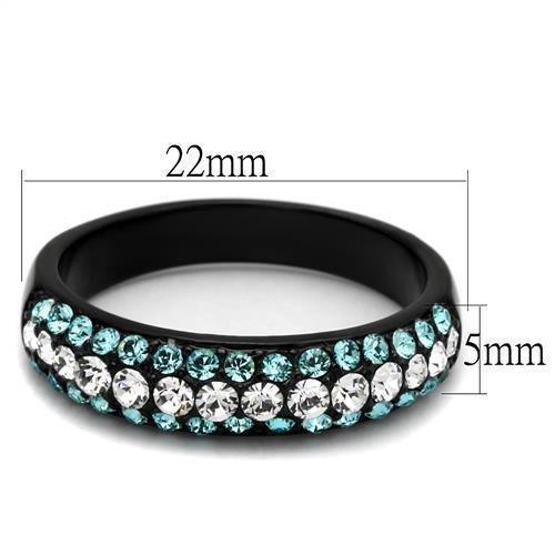 Womens Black Aquamarine Ring Anillo Para Mujer 316L Stainless Steel Ring with Top Grade Crystal in Sea Blue Amelia - Jewelry Store by Erik Rayo
