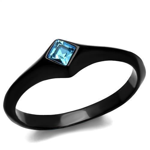 Womens Black Aquamarine Ring Anillo Para Mujer 316L Stainless Steel Ring with Top Grade Crystal in Sea Blue Colette - Jewelry Store by Erik Rayo