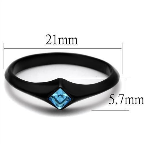 Womens Black Aquamarine Ring Anillo Para Mujer 316L Stainless Steel Ring with Top Grade Crystal in Sea Blue Colette - Jewelry Store by Erik Rayo