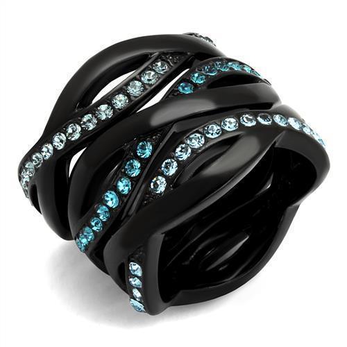 Womens Black Aquamarine Ring Anillo Para Mujer 316L Stainless Steel Ring with Top Grade Crystal in Sea Blue Delphine - Jewelry Store by Erik Rayo