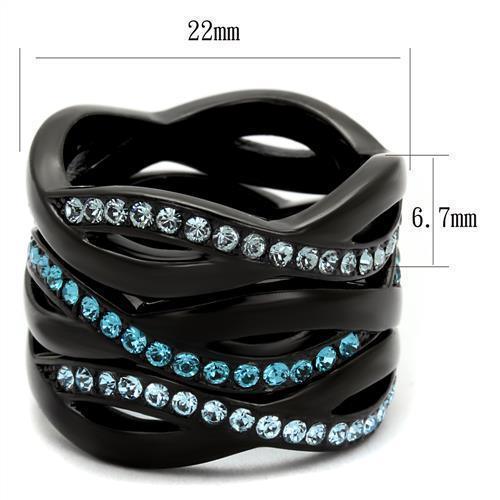 Womens Black Aquamarine Ring Anillo Para Mujer 316L Stainless Steel Ring with Top Grade Crystal in Sea Blue Delphine - Jewelry Store by Erik Rayo