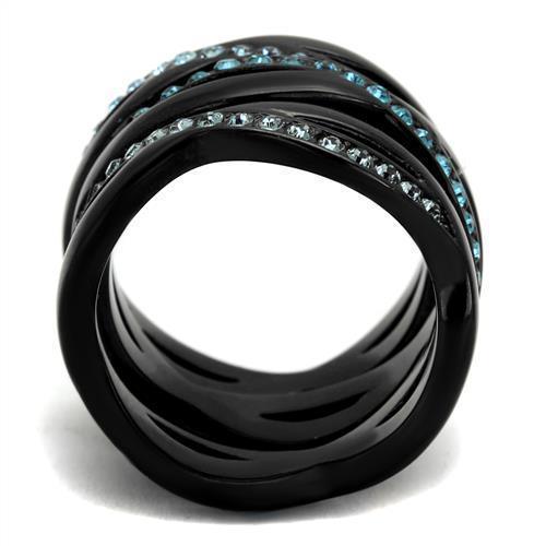 Womens Black Aquamarine Ring Anillo Para Mujer 316L Stainless Steel Ring with Top Grade Crystal in Sea Blue Delphine - Jewelry Store by Erik Rayo