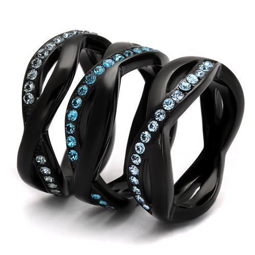 Womens Black Aquamarine Ring Anillo Para Mujer 316L Stainless Steel Ring with Top Grade Crystal in Sea Blue Delphine - Jewelry Store by Erik Rayo