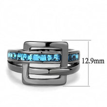 Load image into Gallery viewer, Womens Black Aquamarine Ring Anillo Para Mujer y Ninos Unisex Kids 316L Stainless Steel Ring with Top Grade Crystal in Sea Blue - Jewelry Store by Erik Rayo
