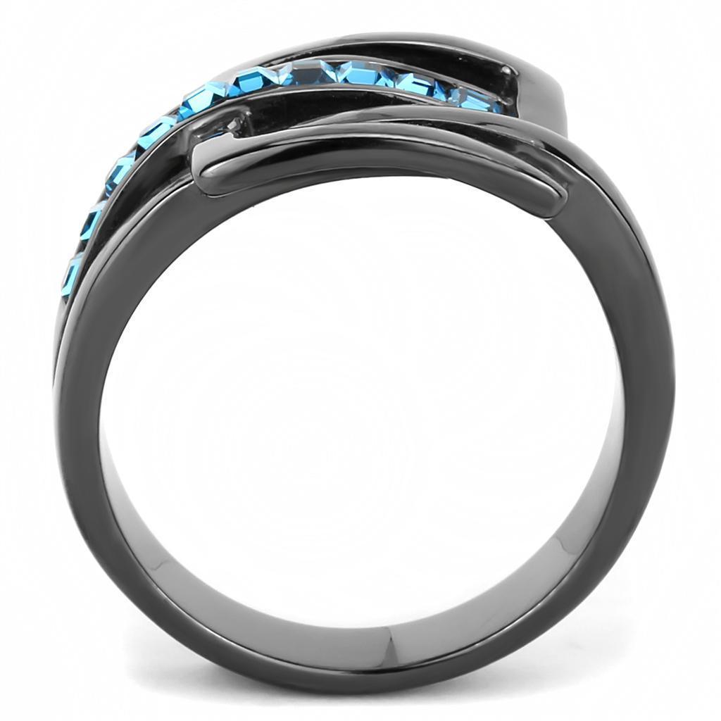Womens Black Aquamarine Ring Anillo Para Mujer 316L Stainless Steel Ring with Top Grade Crystal in Sea Blue - Jewelry Store by Erik Rayo