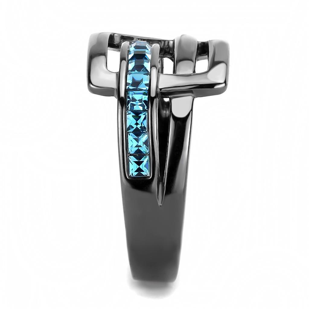 Womens Black Aquamarine Ring Anillo Para Mujer 316L Stainless Steel Ring with Top Grade Crystal in Sea Blue - Jewelry Store by Erik Rayo