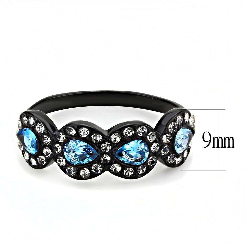 Black Aquamarine Rings for Women Anillo Para Mujer Stainless Steel Ring with AAA Grade CZ in Sea Blue Kim - Jewelry Store by Erik Rayo
