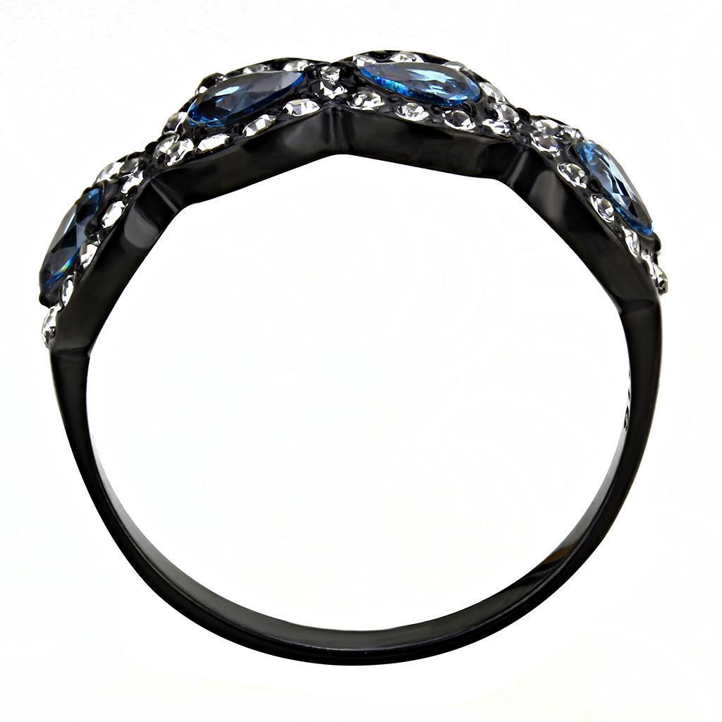 Black Aquamarine Rings for Women Anillo Para Mujer Stainless Steel Ring with AAA Grade CZ in Sea Blue Kim - Jewelry Store by Erik Rayo