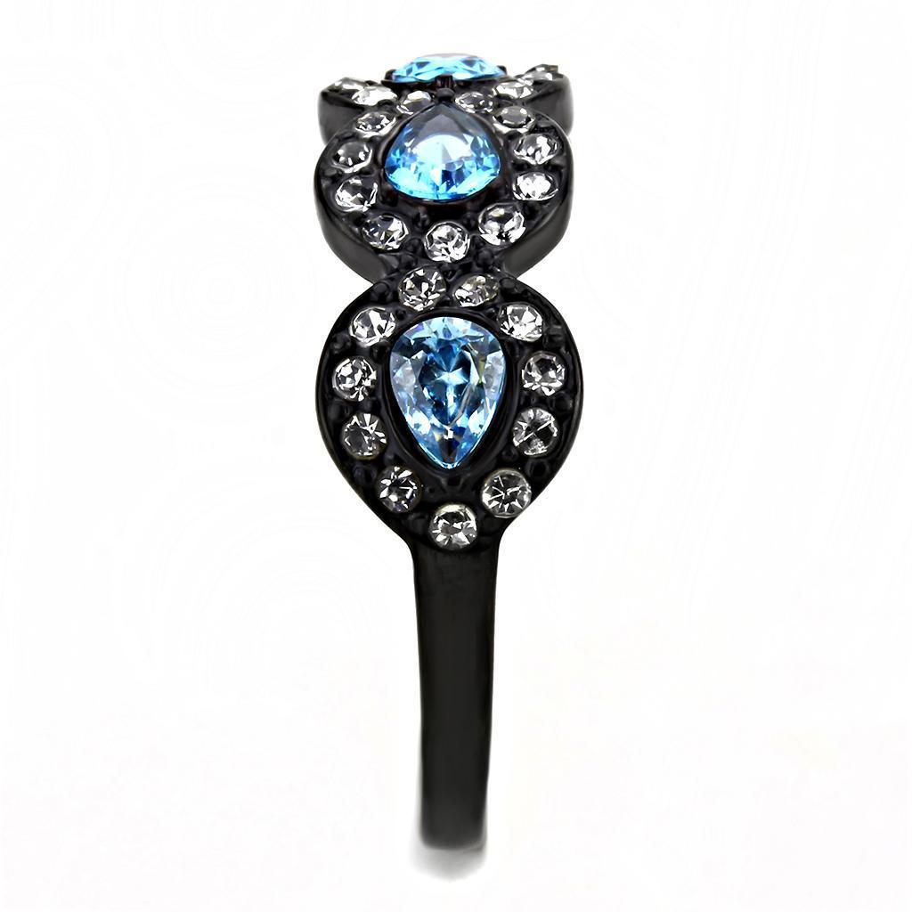 Black Aquamarine Rings for Women Anillo Para Mujer Stainless Steel Ring with AAA Grade CZ in Sea Blue Kim - Jewelry Store by Erik Rayo