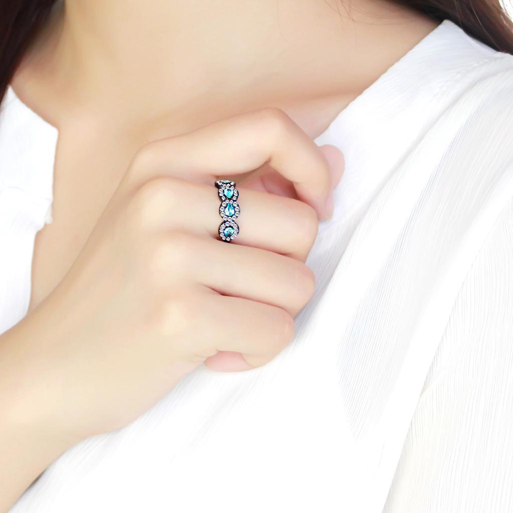 Black Aquamarine Rings for Women Anillo Para Mujer Stainless Steel Ring with AAA Grade CZ in Sea Blue Kim - Jewelry Store by Erik Rayo