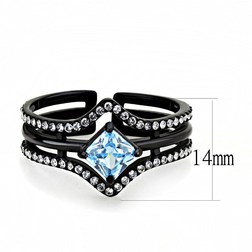 Black Aquamarine Rings for Women Anillo Para Mujer Stainless Steel Ring with AAA Grade CZ Sea Blue - Jewelry Store by Erik Rayo