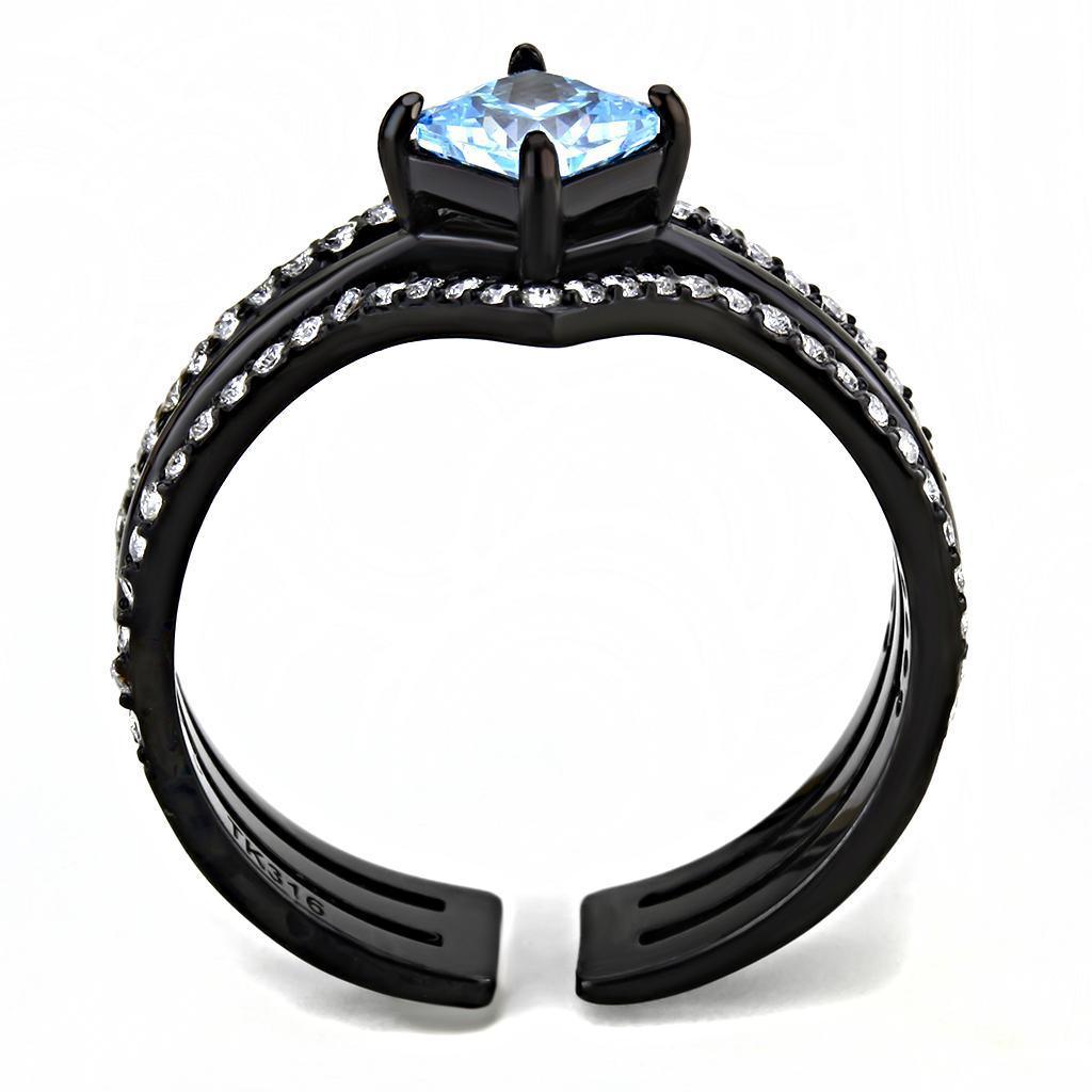 Black Aquamarine Rings for Women Anillo Para Mujer Stainless Steel Ring with AAA Grade CZ Sea Blue - Jewelry Store by Erik Rayo