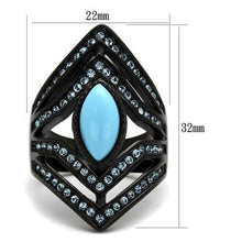 Load image into Gallery viewer, Black Aquamarine Rings for Women Anillo Para Mujer Stainless Steel Ring with Synthetic Turquoise in Sea Blue Alouette - Jewelry Store by Erik Rayo
