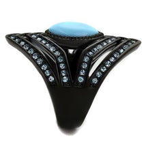 Load image into Gallery viewer, Black Aquamarine Rings for Women Anillo Para Mujer Stainless Steel Ring with Synthetic Turquoise in Sea Blue Alouette - Jewelry Store by Erik Rayo
