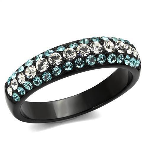 Black Aquamarine Rings for Women Anillo Para Mujer Stainless Steel Ring with Top Grade Crystal in Sea Blue Amelia - Jewelry Store by Erik Rayo