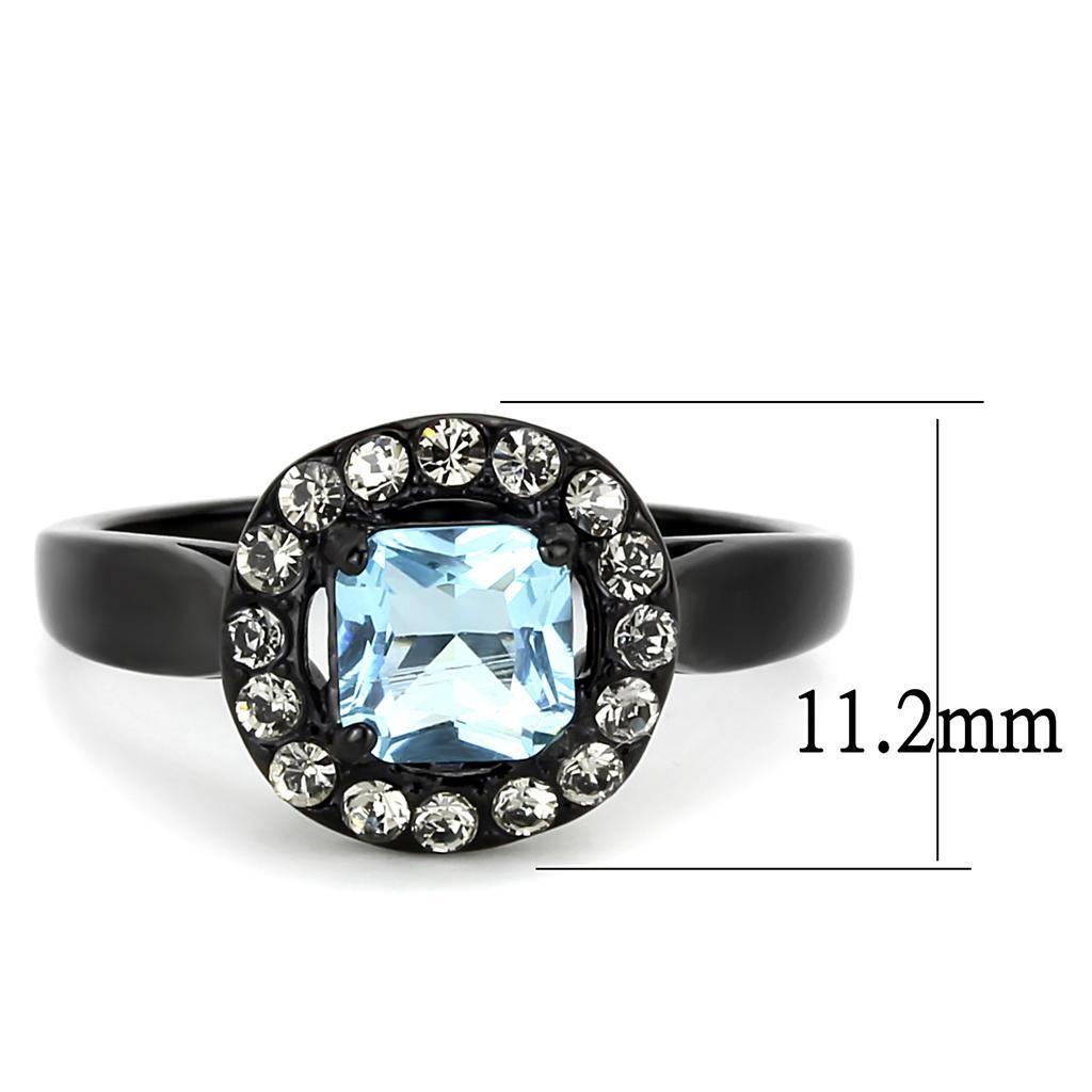 Black Aquamarine Rings for Women Princess Cut Squared Anillo Para Mujer Stainless Steel Ring with Glass in Sea Blue - Jewelry Store by Erik Rayo
