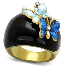 Load image into Gallery viewer, Womens Black Blue Butterfly Ring Anillo Para Mujer y Ninos Unisex Kids 316L Stainless Steel Ring with Top Grade Crystal in White AB Cecillia - Jewelry Store by Erik Rayo
