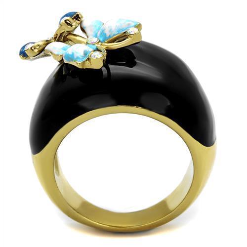 Womens Black Blue Butterfly Ring Anillo Para Mujer 316L Stainless Steel Ring with Top Grade Crystal in White AB Cecillia - Jewelry Store by Erik Rayo