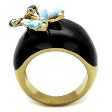 Load image into Gallery viewer, Womens Black Blue Butterfly Ring Anillo Para Mujer y Ninos Unisex Kids 316L Stainless Steel Ring with Top Grade Crystal in White AB Cecillia - Jewelry Store by Erik Rayo
