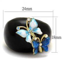 Load image into Gallery viewer, Womens Black Blue Butterfly Ring Anillo Para Mujer Stainless Steel Ring with Top Grade Crystal in White AB Cecillia - Jewelry Store by Erik Rayo
