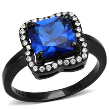 Load image into Gallery viewer, Womens Black Blue Ring Squared Anillo Para Mujer y Ninos Kids 316L Stainless Steel Ring with Spinel in London Blue Potere - Jewelry Store by Erik Rayo
