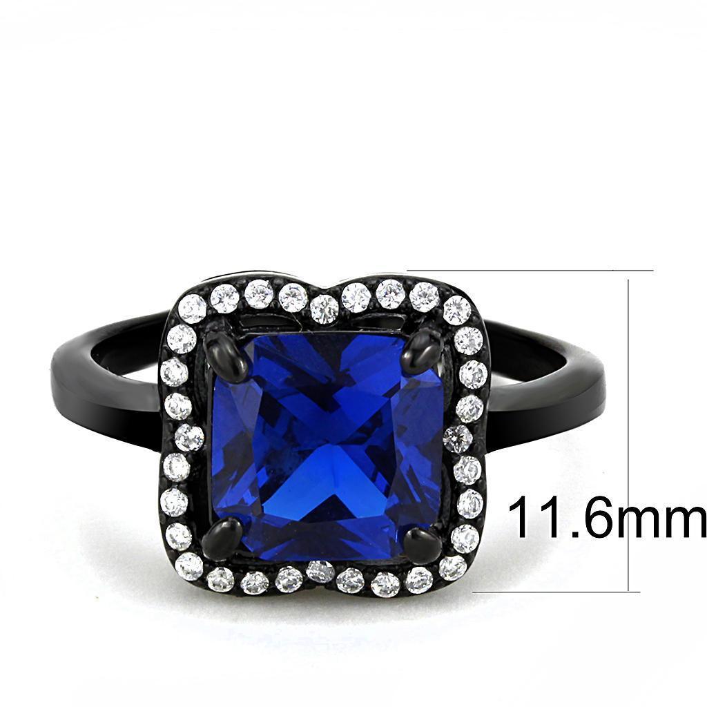 Womens Black Blue Ring Squared Anillo Para Mujer 316L Stainless Steel Ring with Spinel in London Blue Potere - Jewelry Store by Erik Rayo