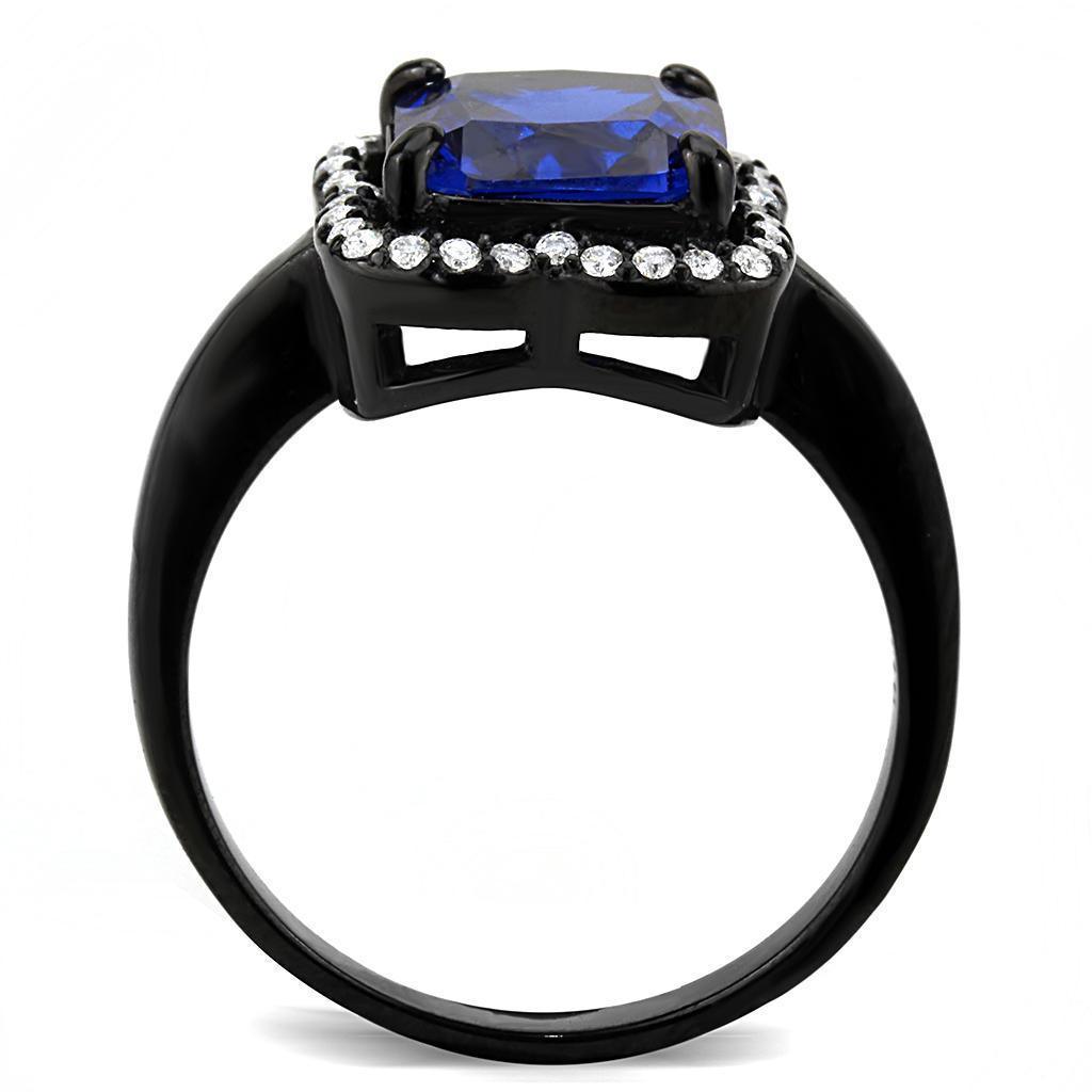 Womens Black Blue Ring Squared Anillo Para Mujer 316L Stainless Steel Ring with Spinel in London Blue Potere - Jewelry Store by Erik Rayo