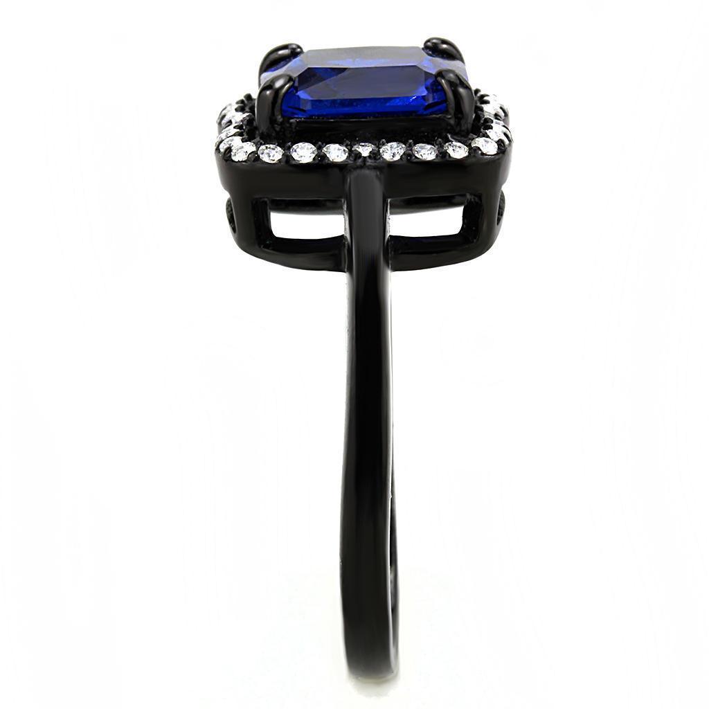 Womens Black Blue Ring Squared Anillo Para Mujer 316L Stainless Steel Ring with Spinel in London Blue Potere - Jewelry Store by Erik Rayo