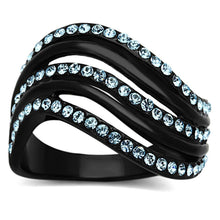 Load image into Gallery viewer, Womens Black Blue Waves Ring Anillo Para Mujer y Ninos Kids 316L Stainless Steel Ring with Top Grade Crystal in Sea Blue Lazio - Jewelry Store by Erik Rayo
