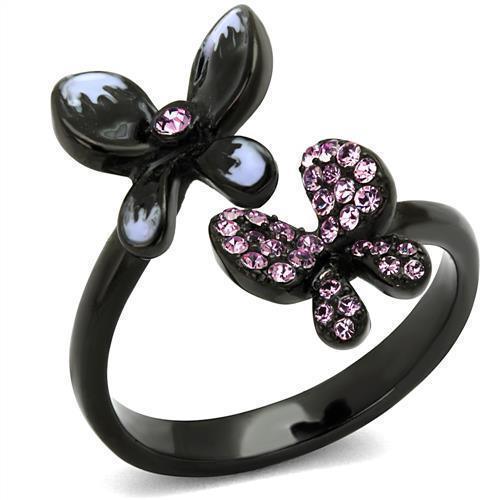 Womens Black Butterflies Ring Anillo Para Mujer 316L Stainless Steel Ring with Top Grade Crystal in Light Amethyst Ivanna - Jewelry Store by Erik Rayo